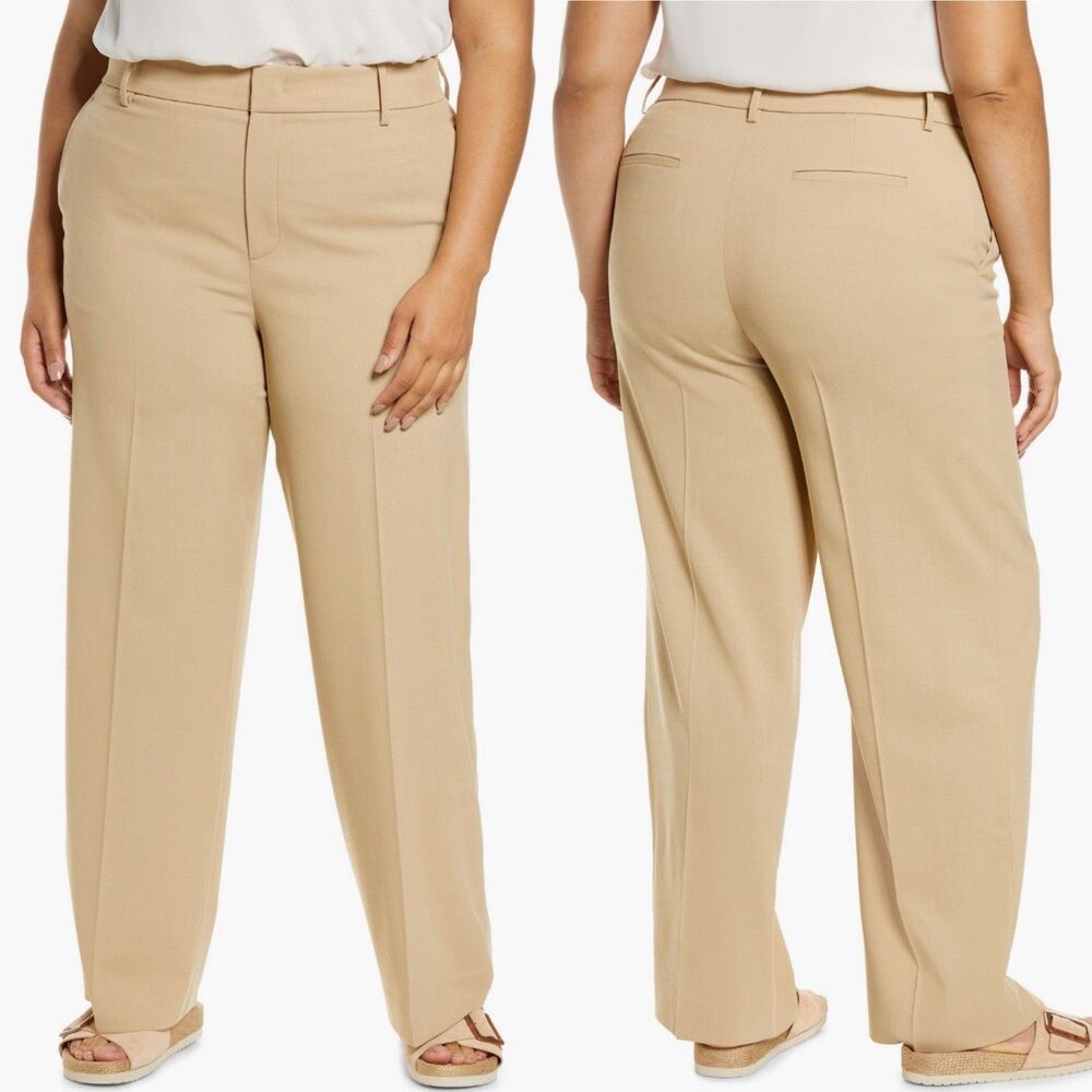 Vince Straight Leg Wool Blend Trousers Pants Straw Tan Plus Size 18W NWT $365